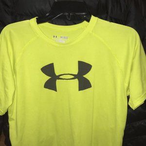 Neon yellow, and gray under Armour shirt.